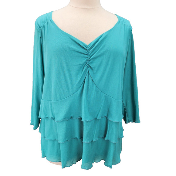 NWT Lane Bryant Womens Plus 26/28 Tunic Top Blue Turquoise Ruffle Hem Ruched New - Picture 2 of 13
